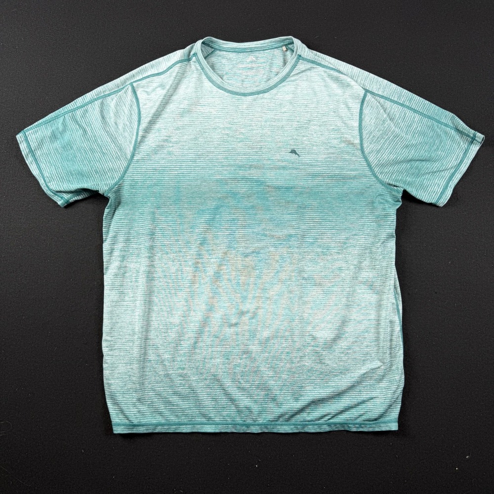 Tommy Bahama IslandZone Mens Large Teal Space Dye Short Sleeve Performance Shirt